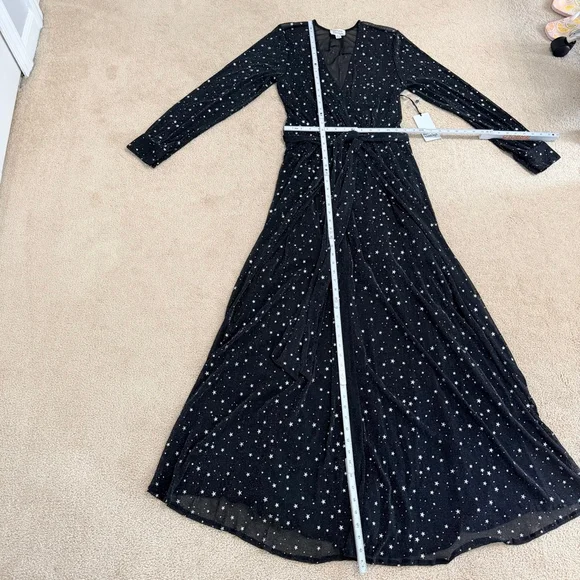 Unique Vintage Celestial Dream Gown Black Silver Star Maxi Dress L - Picture 13 of 15